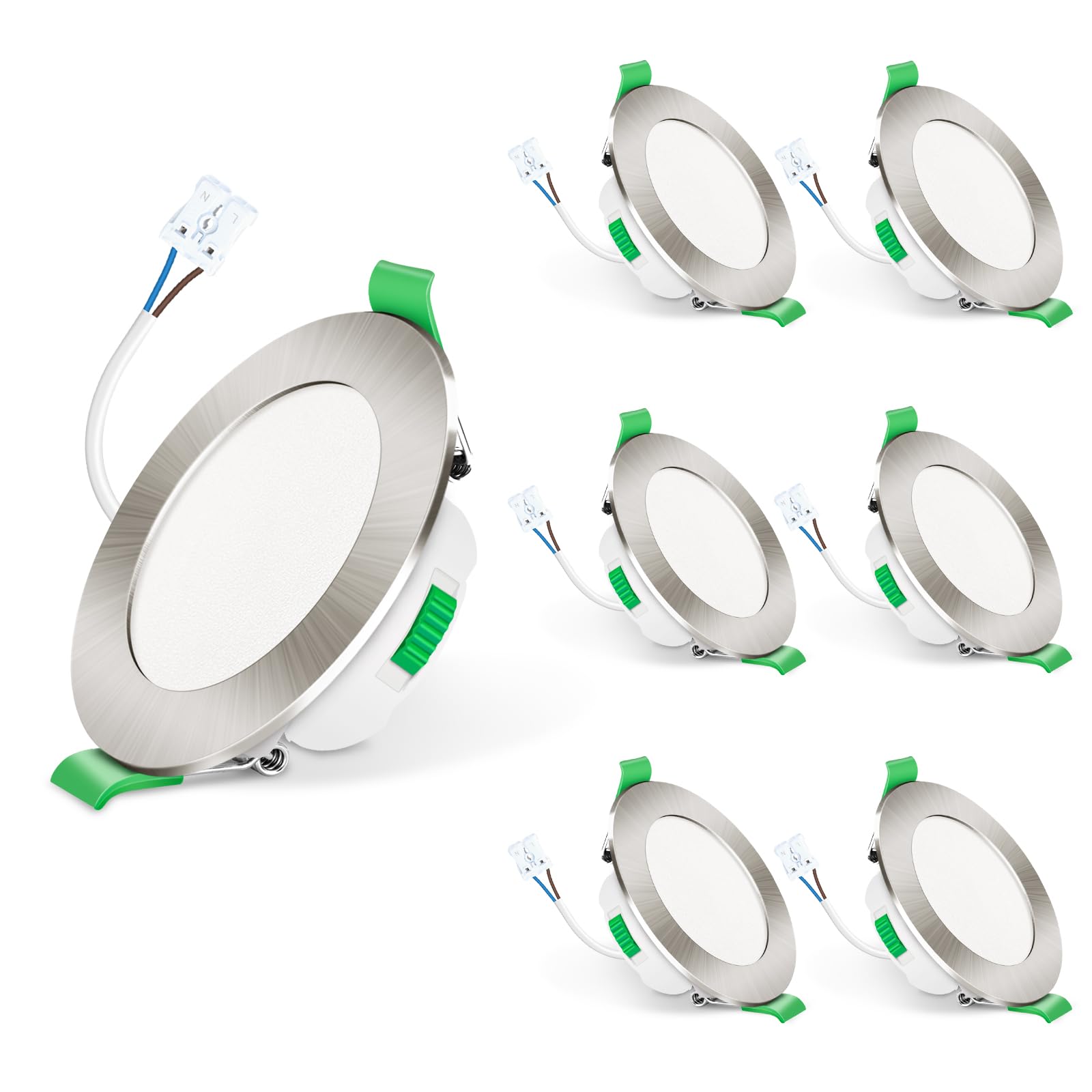 ALUSSO LED Einbaustrahler 230V 7W dimmbar IP65, rund Nickel, 6er Set