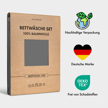 JACOBSON Bettwäsche Set 135x200 cm Perkal Baumwolle Anthrazit 4-teilig