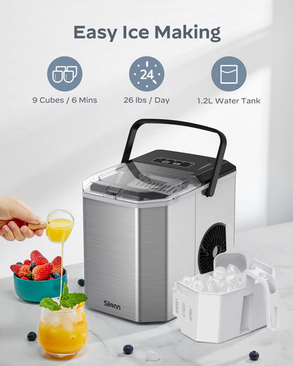 Silonn Mini Eiswürfelmaschine - Tragbar & Selbstreinigend