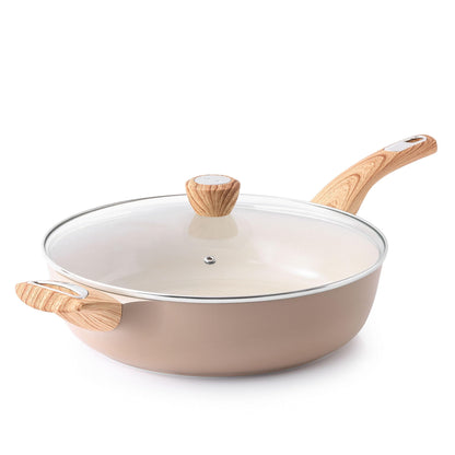 SENSARTE Keramik Sautepfanne mit Deckel 30 cm, 4.7 L, Induktion, beige, hitzebeständiger Griff