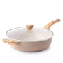 SENSARTE Keramik Sautepfanne mit Deckel 30 cm, 4.7 L, Induktion, beige, hitzebeständiger Griff