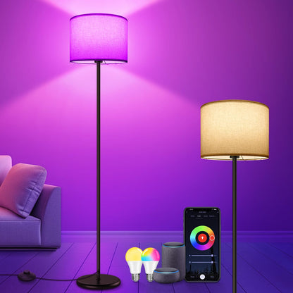 AmazeFun LED Stehlampe dimmbar, RGB, App-Steuerung, 156 cm, Leinenschirm, schwerer Standfuss