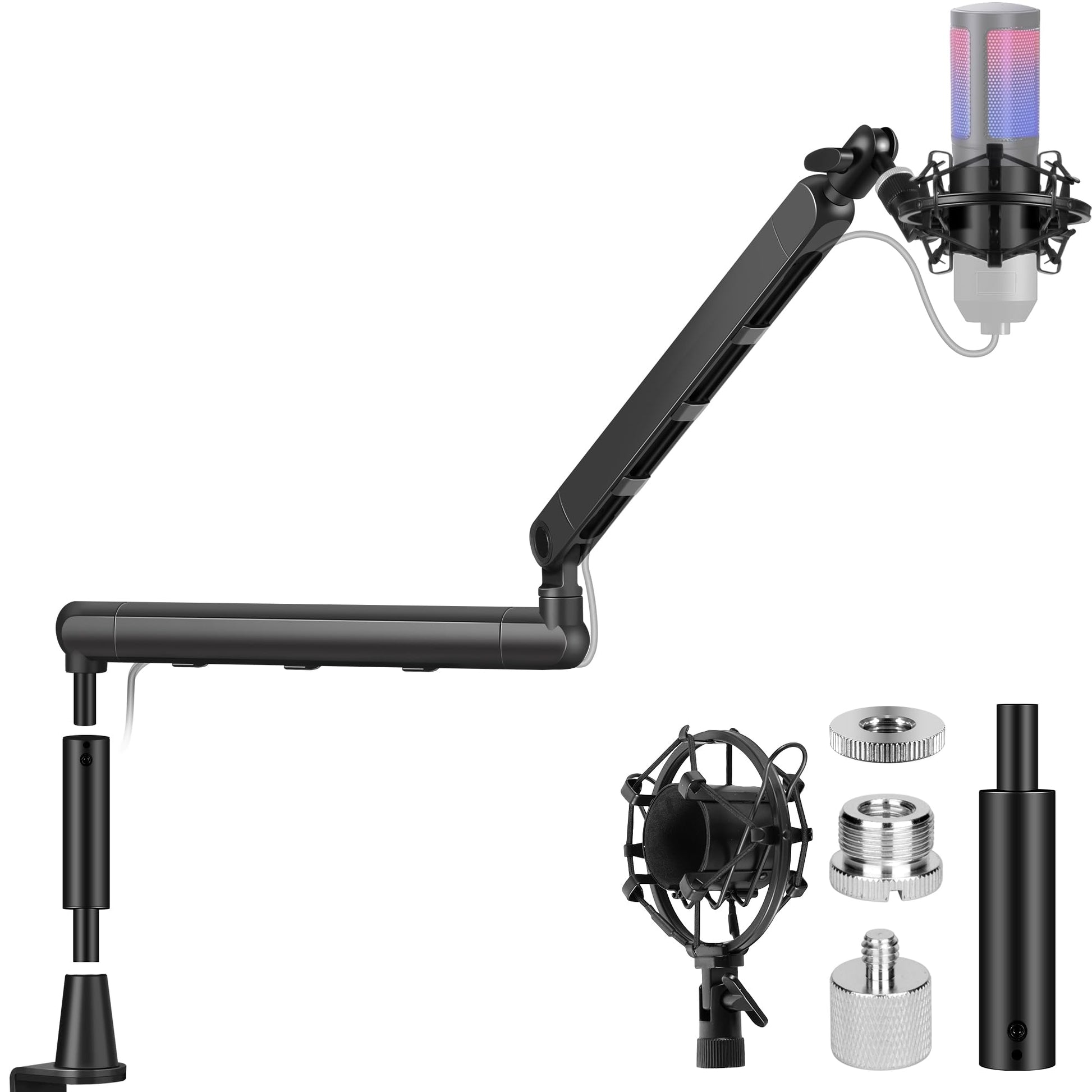 CAHAYA Mikrofonarm Low Profile, verstellbarer Schwenkarm bis 2,5 kg mit Tischklemme und Verlängerungsstange