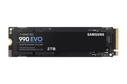 Samsung 990 EVO NVMe M.2 SSD 2 TB – MZ-V9E2T0BW: Schwarze M.2 Platine mit Chips. Schneller Datenspeicher für PCs.