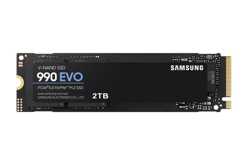 Samsung 990 EVO NVMe M.2 SSD 2 TB – MZ-V9E2T0BW: Schwarze M.2 Platine mit Chips. Schneller Datenspeicher für PCs.