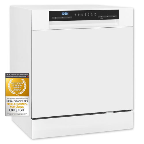 Exquisit GSP5508-030D Mini-Geschirrspüler 55cm - Weiss. Kompakter, weißer Geschirrspüler reinigt Geschirr für kompakte Küchen.