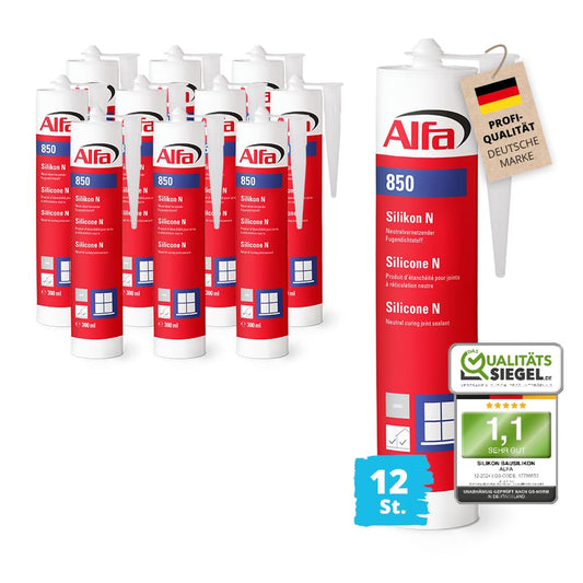 Alfa Silikon Bausilikon Fugendichtstoff - Steingrau 12er-Pack: Steingrauer Dichtstoff zum Abdichten von Fugen im Baubereich.