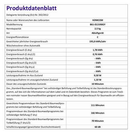 HOMCOM Mini Wäschetrockner Ablufttrockner 4 kg – Grau für Kleidung