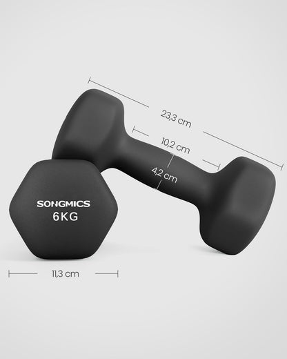 SONGMICS Kurzhanteln 2er Set, 2 x 6 kg, Hexagon, Neopren, schwarz