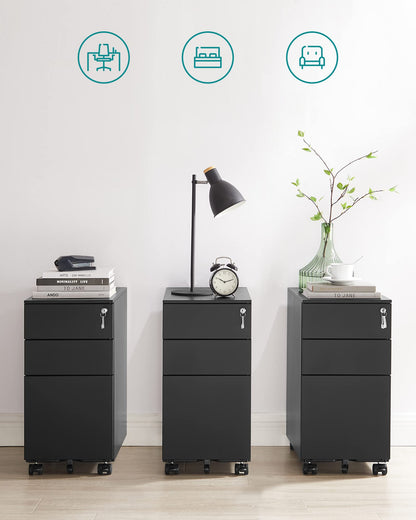 SONGMICS Rollcontainer 3 Schubladen abschliessbar – Schwarz OFC031B01