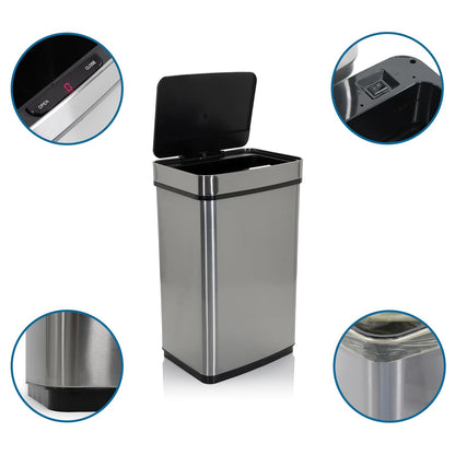 hjh OFFICE 830045 CLEAN IV Sensor Mülleimer 60L Edelstahl Silber