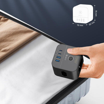 VEFVE Steckdosenwürfel 70 W mit USB-C, 7-in-1 Mehrfachsteckdose GaN