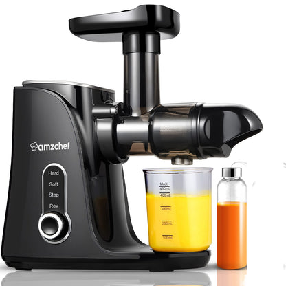 AMZCHEF Slow Juicer Entsafter Gemüse Obst – Schwarz. Vertikaler, schwarzer Entsafter zum schonenden Entsaften von Obst und Gemüse.