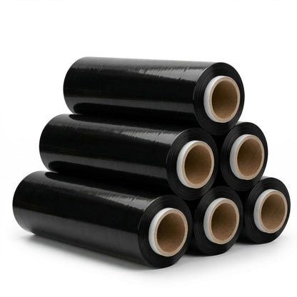 Beste-Folie Stretchfolie schwarz blickdicht 23 µm 500 mm 6 Rollen – LLDPE-Handfolie zur Palettensicherung