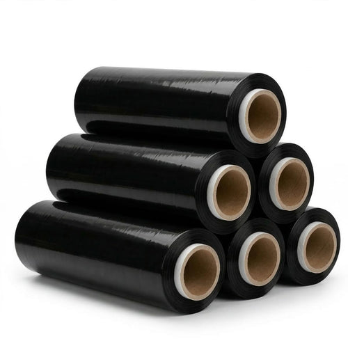 Beste-Folie Stretchfolie schwarz blickdicht 23 µm 500 mm 6 Rollen – LLDPE-Handfolie zur Palettensicherung