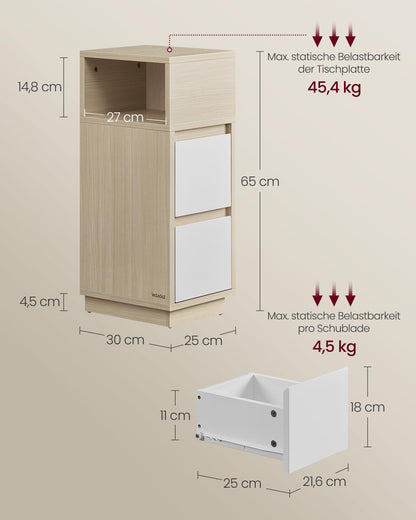 VASAGLE Nachttisch 2er Set, 2 Schubladen, Naturbeige-Weiss LET856N01