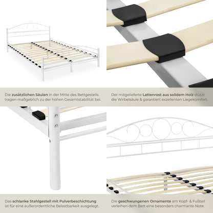 tectake® Metallbett Doppelbett mit Lattenrost 200x140cm Weiss