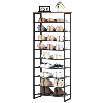 HOOBRO EBF601XJ01 Schuhregal 10-Ebenen schmal - Vintagebraun-Schwarz