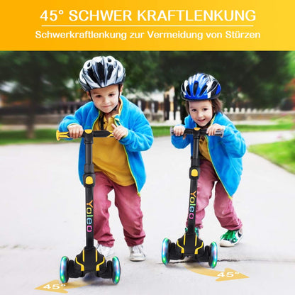 Yoleo Kinderscooter Dreirad Leuchtrollen höhenverstellbar - Gelb