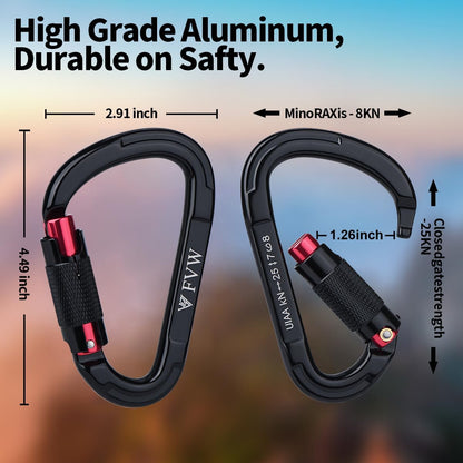 RIGINADO Kletterkarabiner 25 kN Twistlock, 5 Stück, Aluminium, schwarz