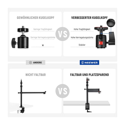NEEWER TL253A+MH022 Kamera Tischhalterung - Teleskop 1.2m Klapparm