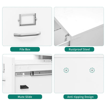 YITAHOME Abschliessbarer Metall Aktenschrank mit 3 Schubladen – Weiss