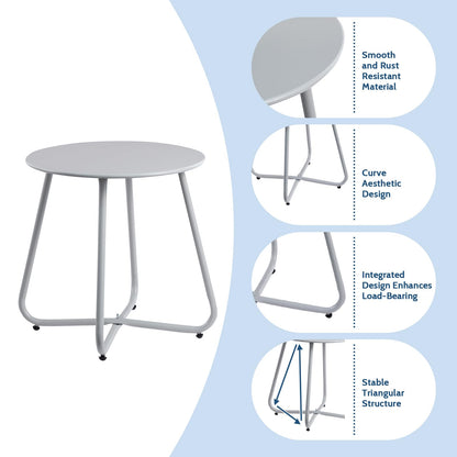 HollyHOME Beistelltisch Outdoor rund, Metall Gartentisch Grau