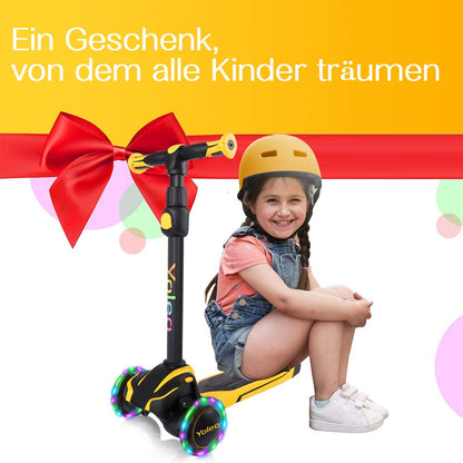 Yoleo Kinderscooter Dreirad Leuchtrollen höhenverstellbar - Gelb