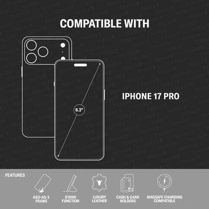 TORRO Echtleder-Klapphülle für iPhone 17 Pro, Standfunktion, Schwarz