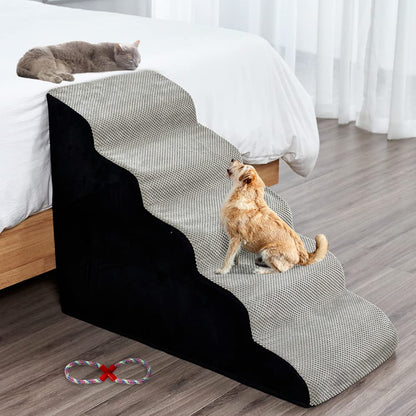 A.FATI Hundetreppe Rampe 5 Stufen 60cm Hoch – Rutschfest, Grau