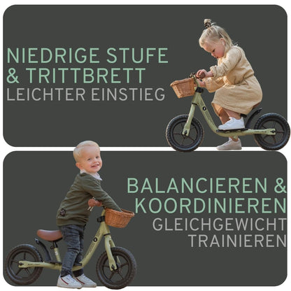 Bandits & Angels Laufrad Metall mit Weidenkorb - Vintage grün