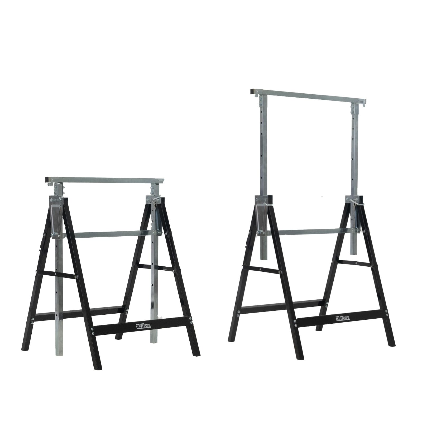 Baumarktplus Arbeitsbock 2er-Set höhenverstellbar 80-130 cm 400 kg, klappbarer Stahlbock in Schwarz und Grau
