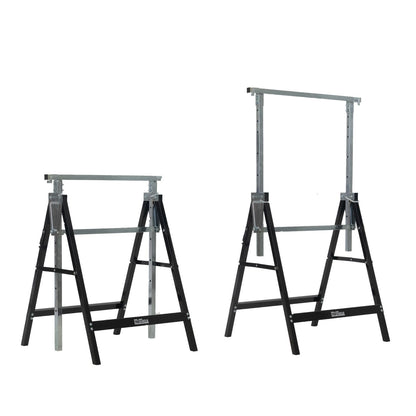 Baumarktplus Arbeitsbock 2er-Set höhenverstellbar 80-130 cm 400 kg, klappbarer Stahlbock in Schwarz und Grau