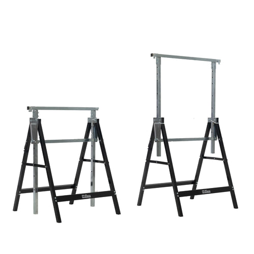 Baumarktplus Arbeitsbock 2er-Set höhenverstellbar 80-130 cm 400 kg, klappbarer Stahlbock in Schwarz und Grau