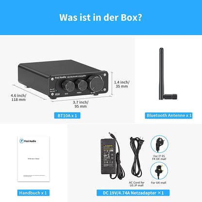 Fosi Audio BT10A Bluetooth 5.0 Stereo Verstärker 2 Kanal 50W