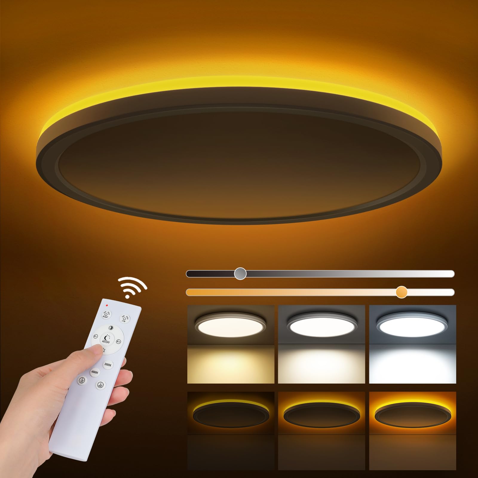 Tyreses LED-Deckenleuchte dimmbar 36W mit Fernbedienung, Ø 40 cm, rundes Deckenpanel für die Raumbeleuchtung