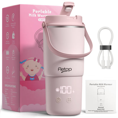 Fletop Flaschenwärmer Baby mit Akku für unterwegs, 120 W, Innenbehälter aus 316-Edelstahl