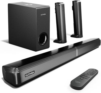 ULTIMEA Apollo S50 2025 4.1 TV Soundbar – 2-in-1 teilbar, schwarz. Verbessert TV-Audio für immersiven 4.1 Raumklang.