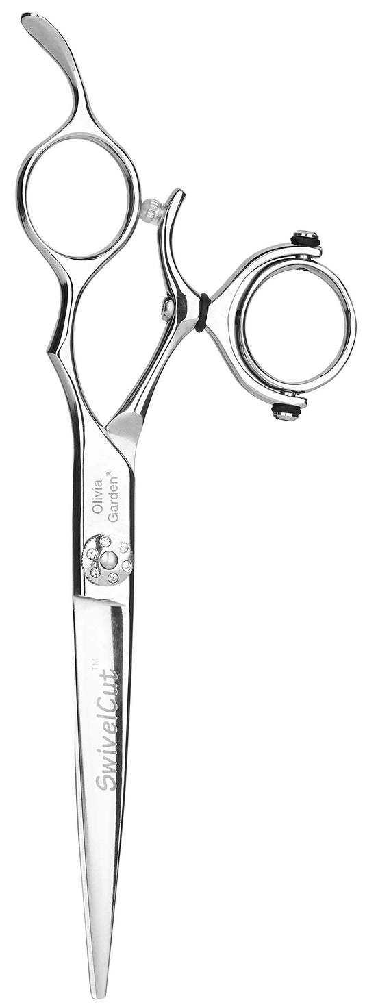 Olivia Garden SwivelCut Haarschneideschere Rechtshand 6.5 Zoll: Silberne Schere mit Drehring zum präzisen Haareschneiden.