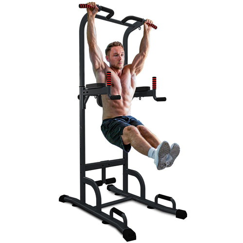 Sportstech 7in1 Power Tower PT300 Dip Station & Kraftturm – Schwarz. Schwarze Stahl-Trainingsstation für Dips, Klimmzüge & Bauchtraining.