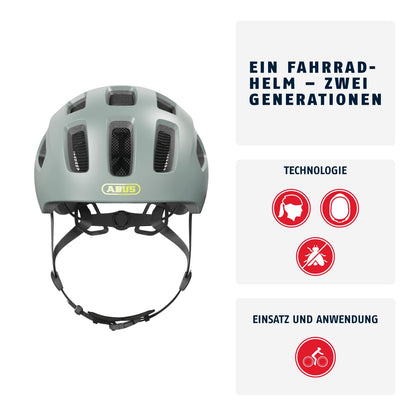 ABUS Youn-I 2.0 Fahrradhelm mit LED-Rücklicht, Grau, S (48-54 cm)