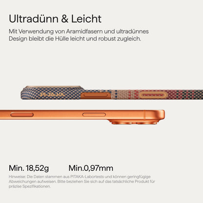 pitaka iPhone 17 Pro Hülle aus Aramidfaser, MagSafe, Sonnenuntergang