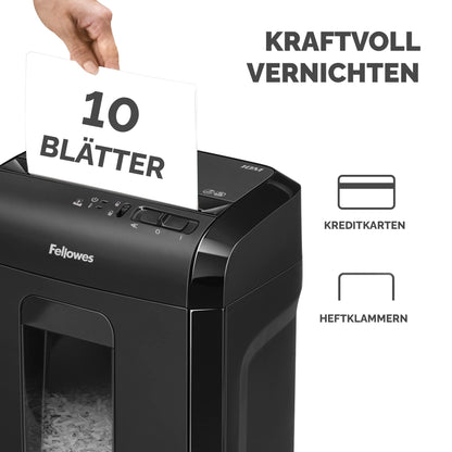 Fellowes Powershred 10M Aktenvernichter P5 Microcut – Schwarz