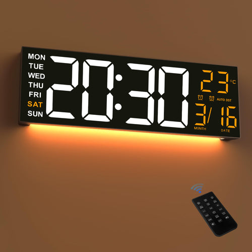 Maxstar Digitale Wanduhr 16 Zoll mit RGB LED Display und Fernbedienung – grosse Ziffernanzeige, Wand- oder Tischmontage