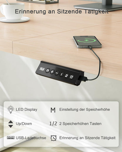 JUMMICO Schreibtisch elektrisch höhenverstellbar 140x60 cm Beige