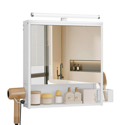 EUGAD LED-Spiegel-Hängeschrank Bad – Weiss 56x65 cm. Rechteckig, weiß. Bietet Stauraum und Beleuchtung im Bad.