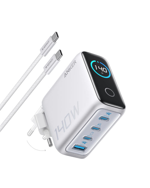 Anker 140W USB-C Ladegerät - 4-Port für Laptop & Multi-Geräte. Schwarzer Adapter mit 4 USB-C Ports, lädt simultan.