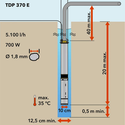 TROTEC TDP 370 E Tiefbrunnenpumpe 700 W, 5100 l/h, Edelstahl