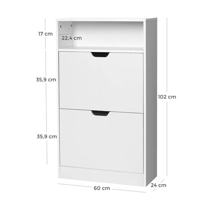 VASAGLE Schuhschrank LBC040W01, Schuhkipper, 2 Klappen, wolkenweiss