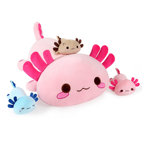 shownicer Axolotl Plüschtier, Kuscheltier Mama mit 3 Babys, 50 cm, weiche Stofftiere in verschiedenen Farben